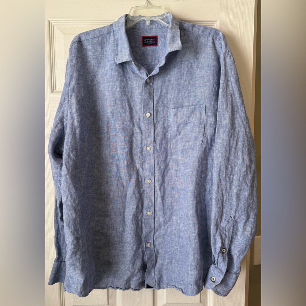 Untuckit Vin Santo Linen Blue Chambray Long Sleeve Shirt - Men’s XXL